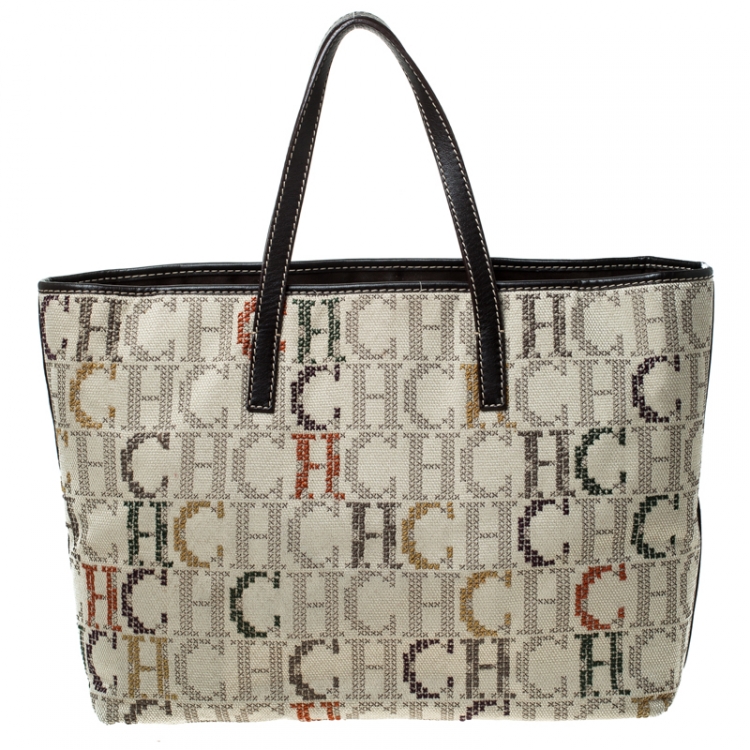 Pre Owned Carolina Herrera Multicolor Monogram Canvas Shopper Tote