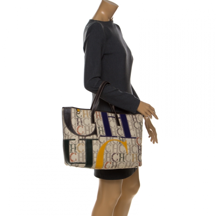 Pre Owned Carolina Herrera Multicolor Monogram Canvas Shopper Tote