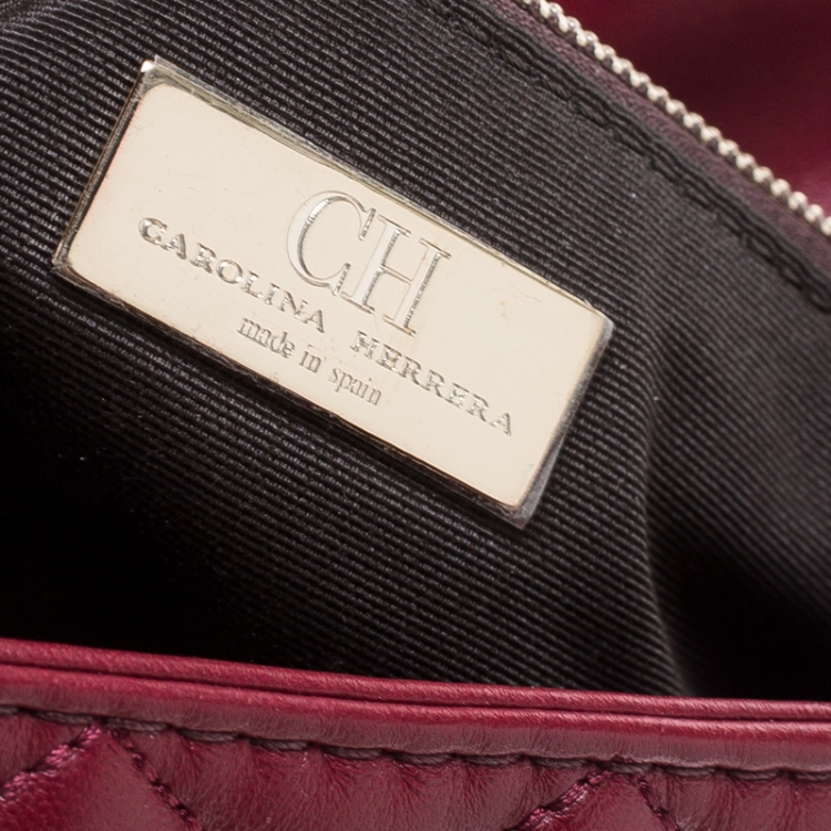 Pre Owned Carolina Herrera Red Quilted Leather Flap Chain Shoulder Bag