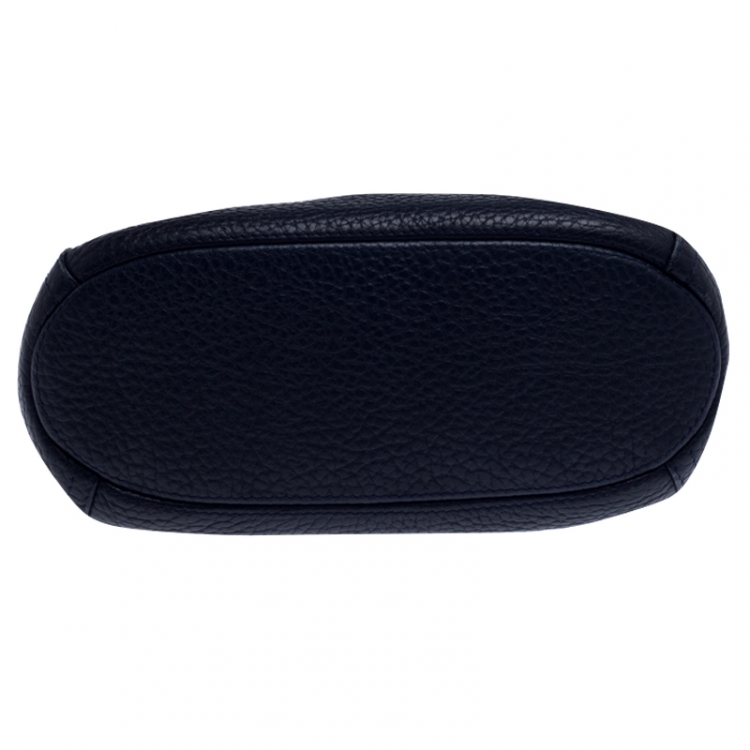 Pre Owned Carolina Herrera Navy Blue Pebbled Leather Maria Shoulder Bag