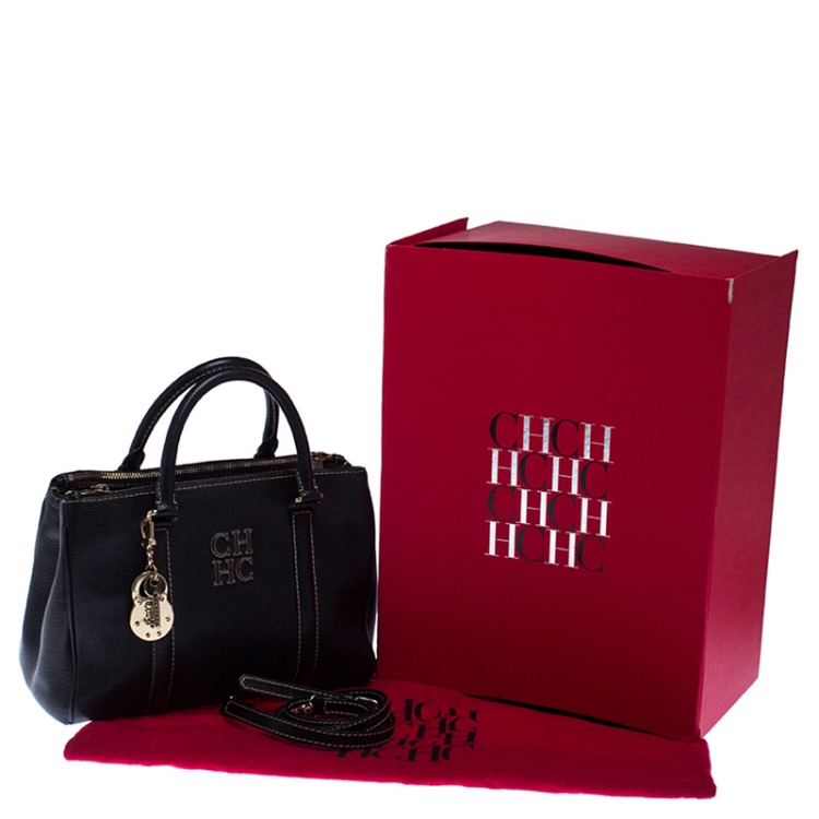 مملوكة مسبقًا Carolina Herrera Black Pebbled Leather Small Matteo Tote