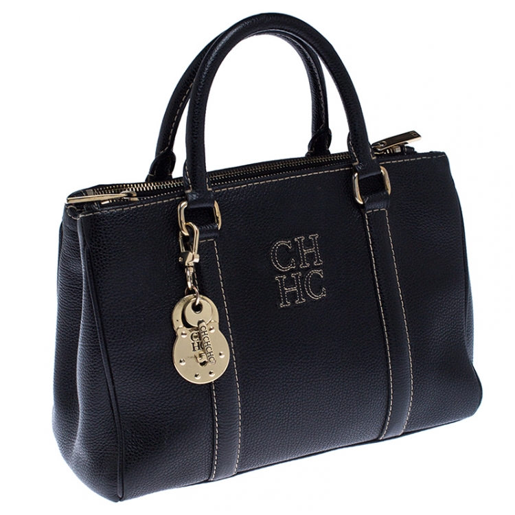 مملوكة مسبقًا Carolina Herrera Black Pebbled Leather Small Matteo Tote
