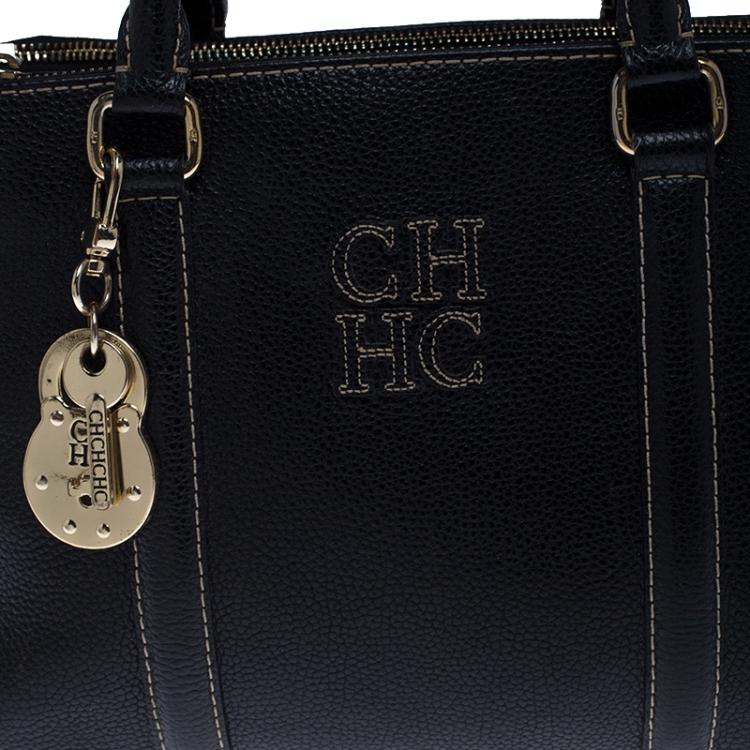 مملوكة مسبقًا Carolina Herrera Black Pebbled Leather Small Matteo Tote