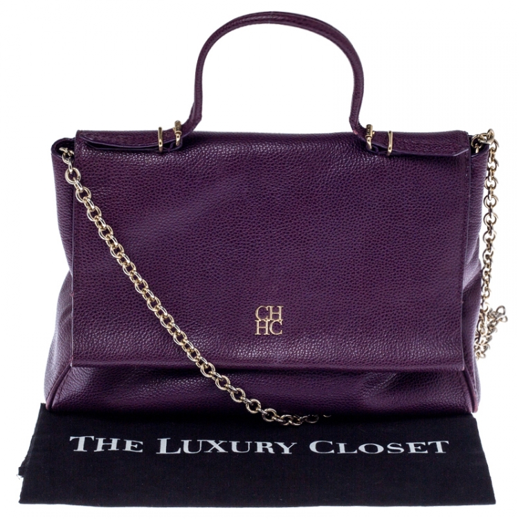 مملوكة مسبقًا Carolina Herrera Purple Leather Minuetto Flap Top Handle Bag