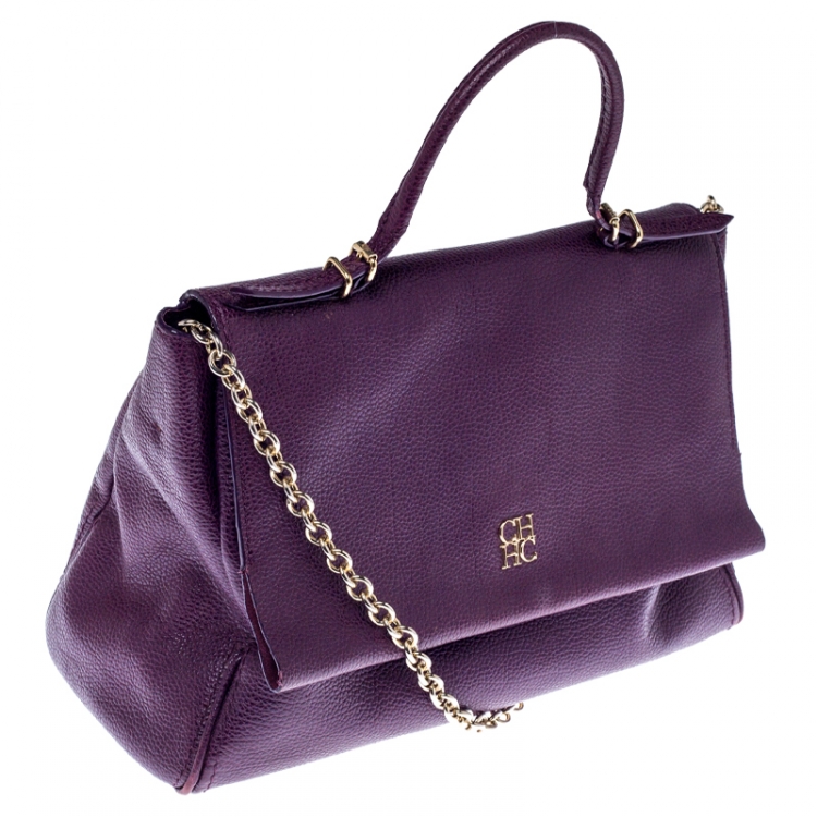 مملوكة مسبقًا Carolina Herrera Purple Leather Minuetto Flap Top Handle Bag