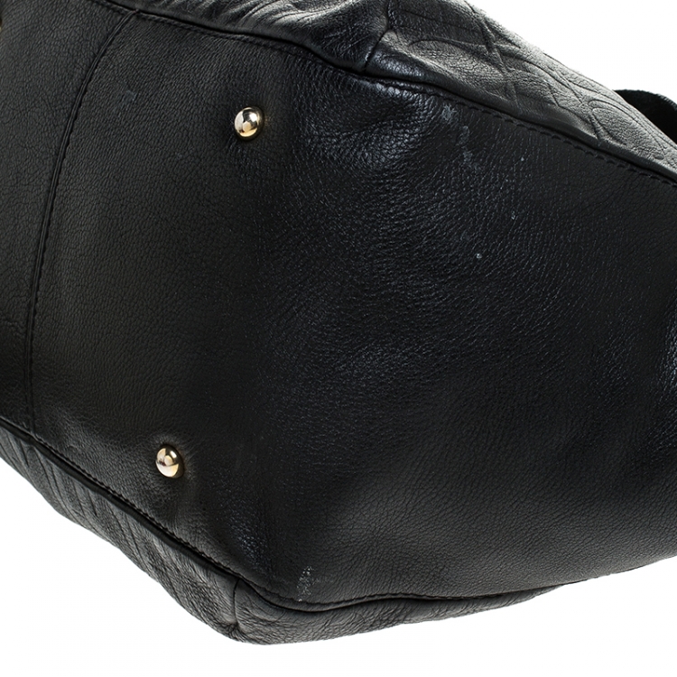 Pre Owned Carolina Herrera Black Embossed Leather Bow Bucket Shoulder Bag