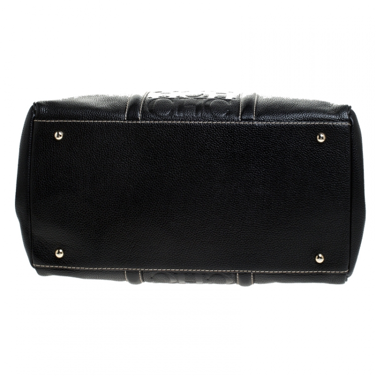 Pre Owned Carolina Herrera Black Monogram Leather Matteo Tote