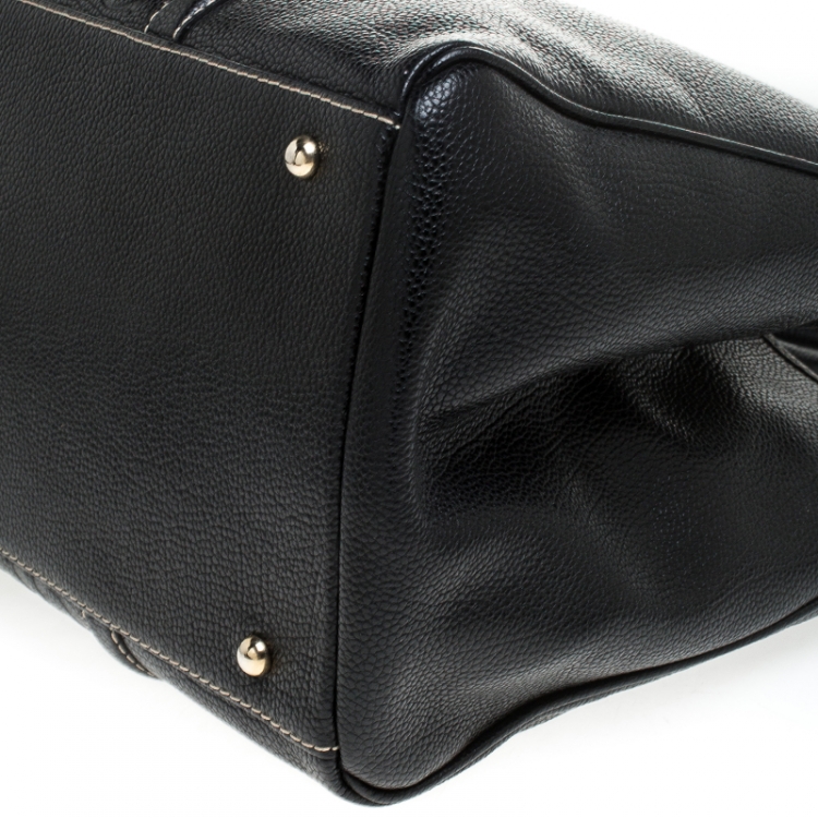 Pre Owned Carolina Herrera Black Monogram Leather Matteo Tote