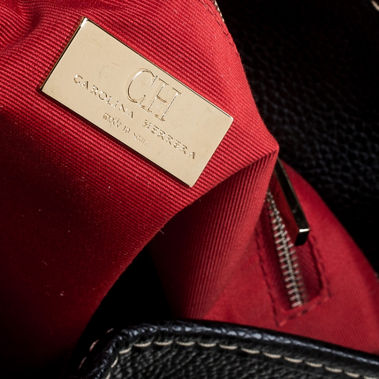 Pre Owned Carolina Herrera Black Monogram Leather Matteo Tote