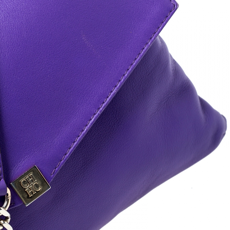 Pre Owned Carolina Herrera Purple Leather Envelope Shoulder Bag