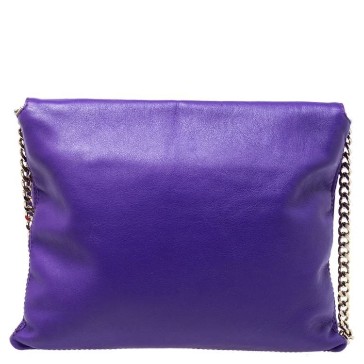 Pre Owned Carolina Herrera Purple Leather Envelope Shoulder Bag