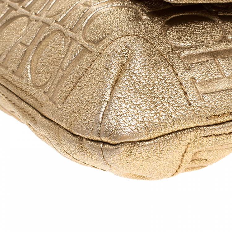 Pre Owned Carolina Herrera Metallic Gold Monogram Leather Audrey Shoulder Bag