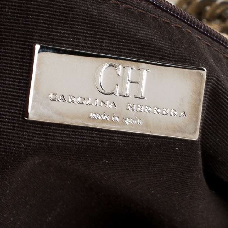 Pre Owned Carolina Herrera Metallic Gold Monogram Leather Audrey Shoulder Bag