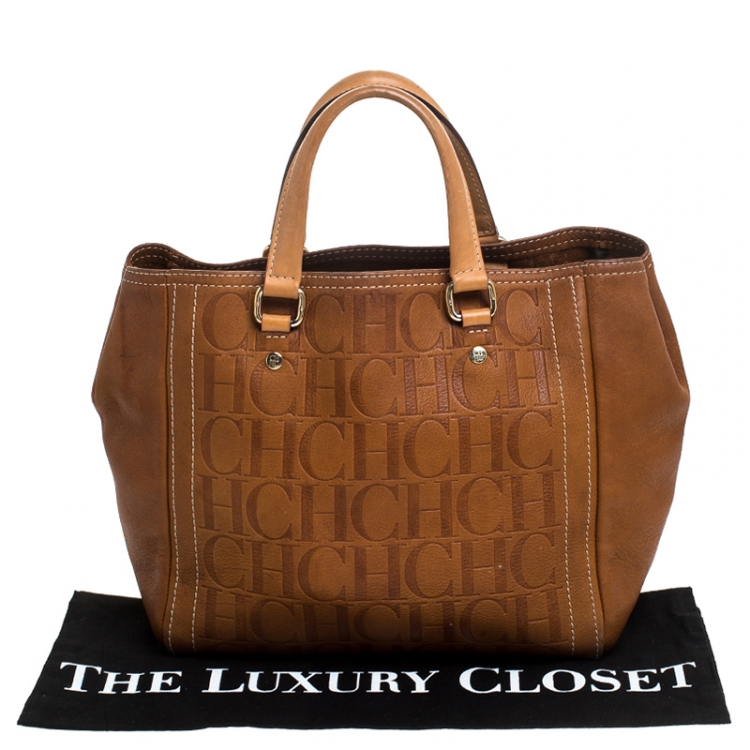 Pre Owned Carolina Herrera Brown Monogram Leather Andy Tote