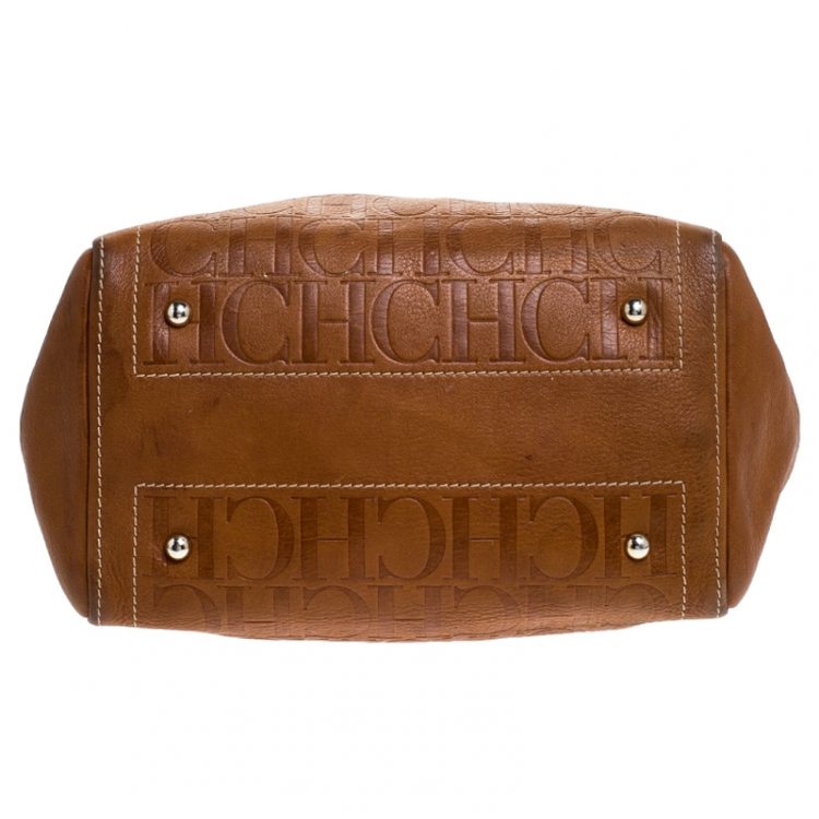 Pre Owned Carolina Herrera Brown Monogram Leather Andy Tote