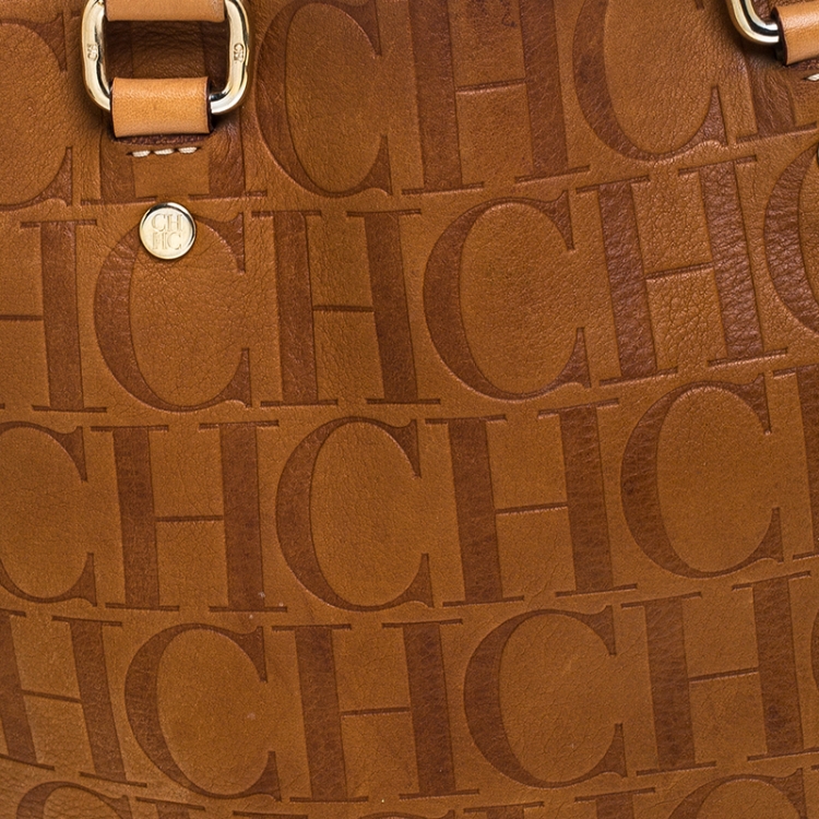 Pre Owned Carolina Herrera Brown Monogram Leather Andy Tote