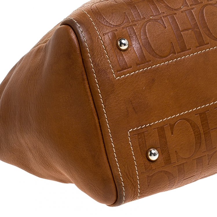 Pre Owned Carolina Herrera Brown Monogram Leather Andy Tote