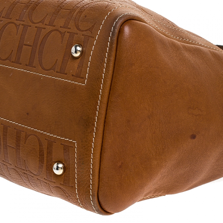 Pre Owned Carolina Herrera Brown Monogram Leather Andy Tote