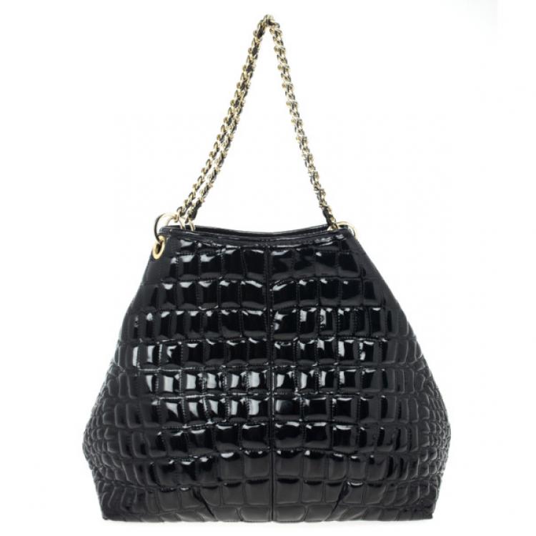 Pre Owned Carolina Herrera Black Patent Quilted Tote