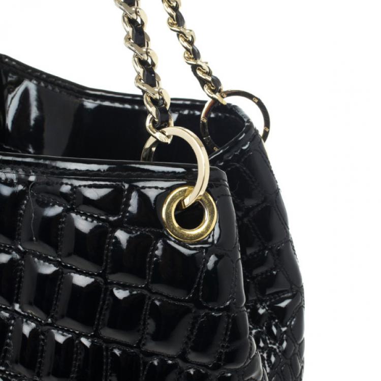 Pre Owned Carolina Herrera Black Patent Quilted Tote