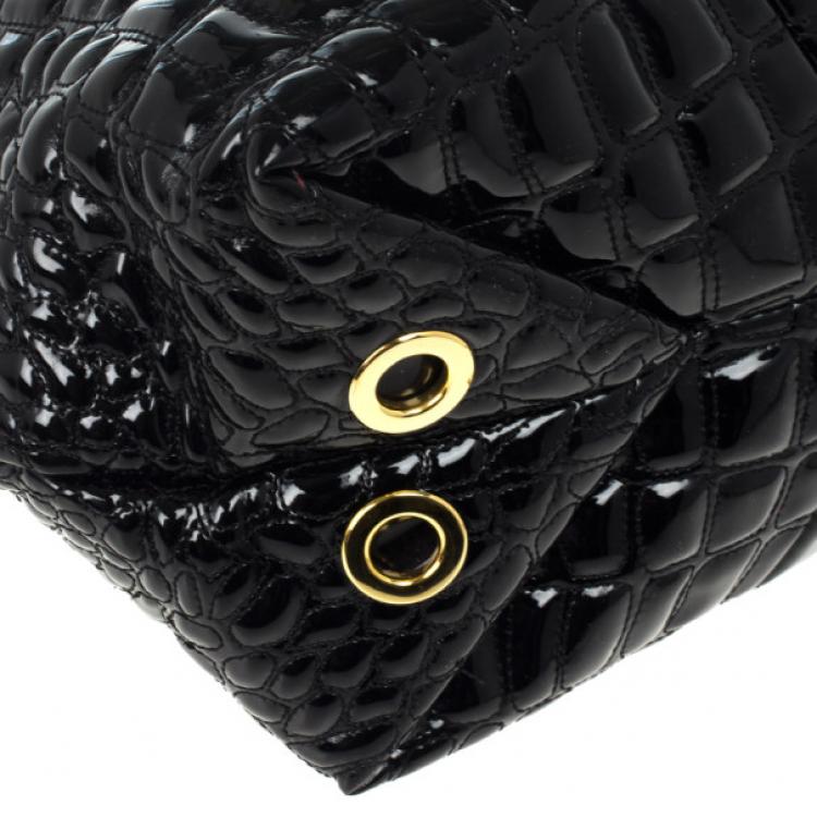 Pre Owned Carolina Herrera Black Patent Quilted Tote