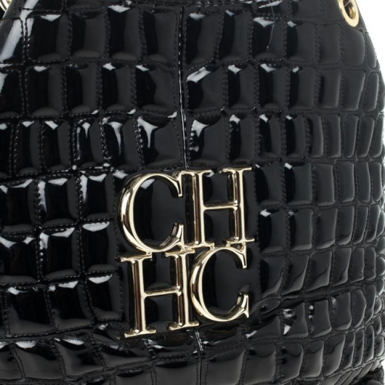 Pre Owned Carolina Herrera Black Patent Quilted Tote