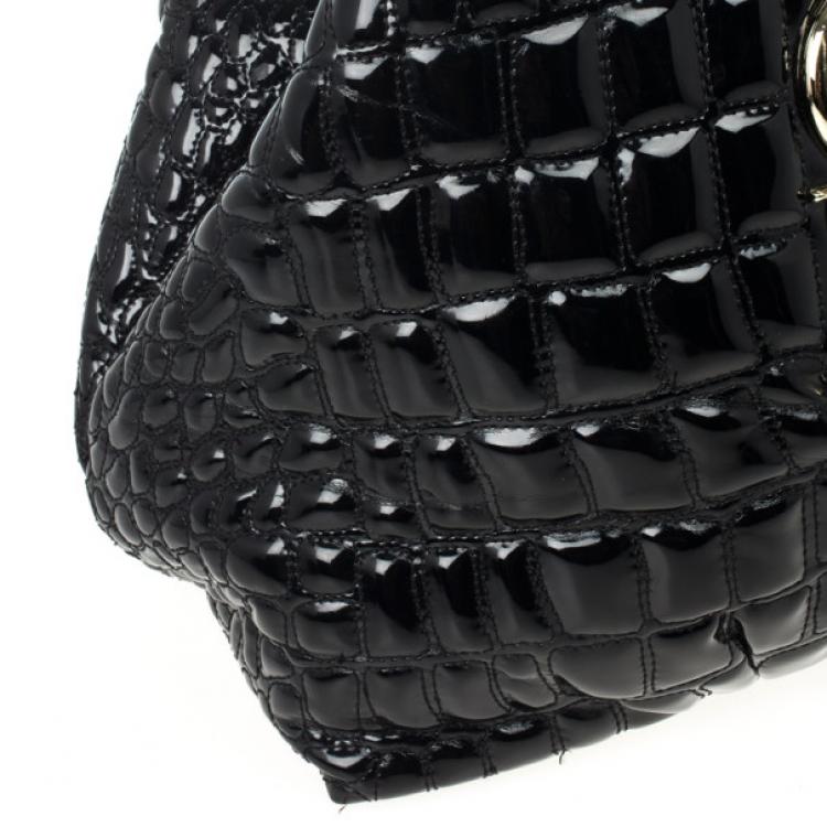 Pre Owned Carolina Herrera Black Patent Quilted Tote