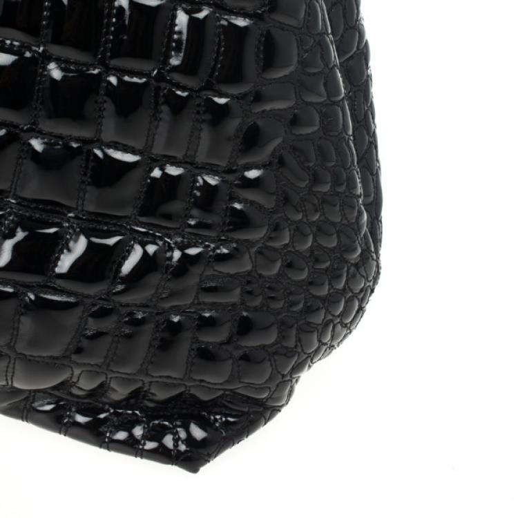 Pre Owned Carolina Herrera Black Patent Quilted Tote