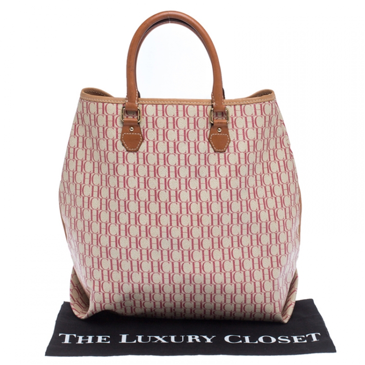 Pre Owned Carolina Herrera Magenta/Browm Monogram Coated Canvas Tote
