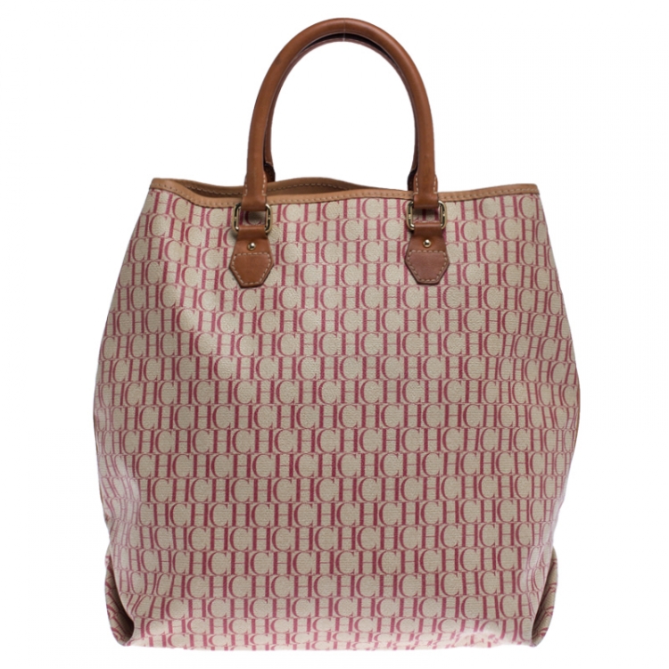 Pre Owned Carolina Herrera Magenta/Browm Monogram Coated Canvas Tote