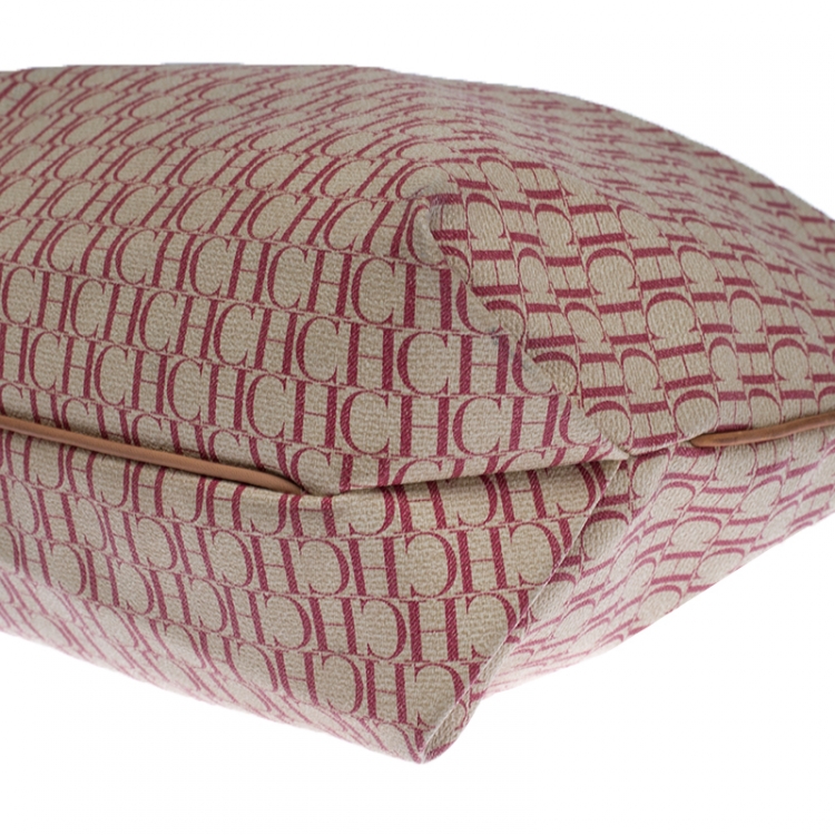 Pre Owned Carolina Herrera Magenta/Browm Monogram Coated Canvas Tote