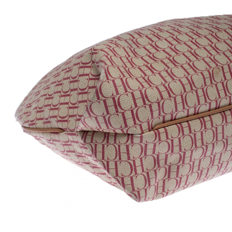 Pre Owned Carolina Herrera Magenta/Browm Monogram Coated Canvas Tote