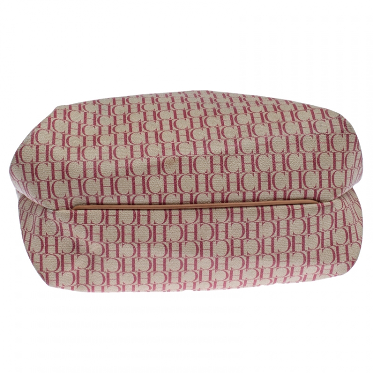 Pre Owned Carolina Herrera Magenta/Browm Monogram Coated Canvas Tote