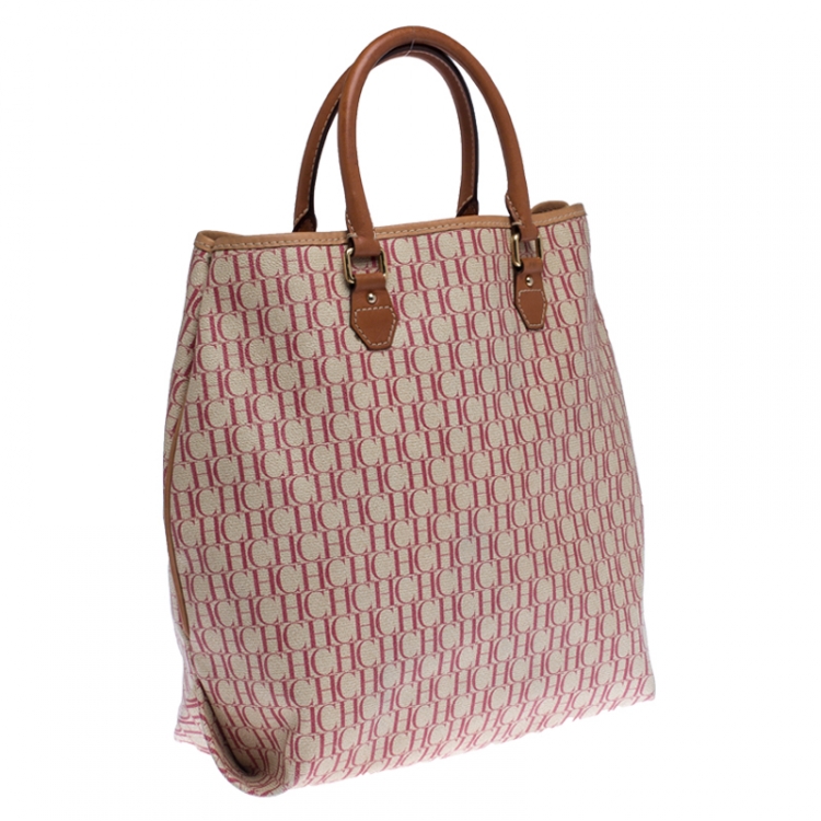 Pre Owned Carolina Herrera Magenta/Browm Monogram Coated Canvas Tote
