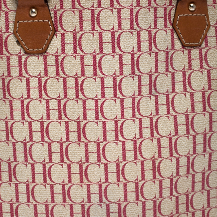 Pre Owned Carolina Herrera Magenta/Browm Monogram Coated Canvas Tote