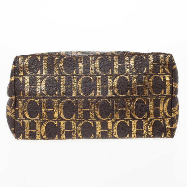 Pre Owned Carolina Herrera Metallic Monogram CH Leather Satchel