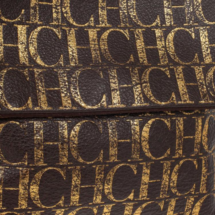 Pre Owned Carolina Herrera Metallic Monogram CH Leather Satchel
