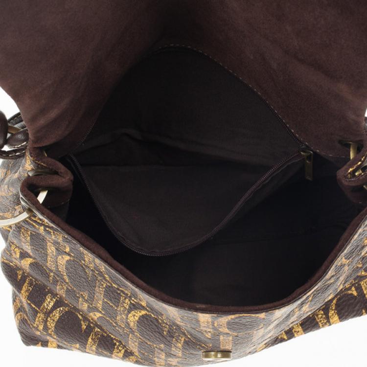Pre Owned Carolina Herrera Metallic Monogram CH Leather Satchel