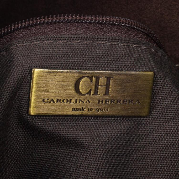 Pre Owned Carolina Herrera Metallic Monogram CH Leather Satchel
