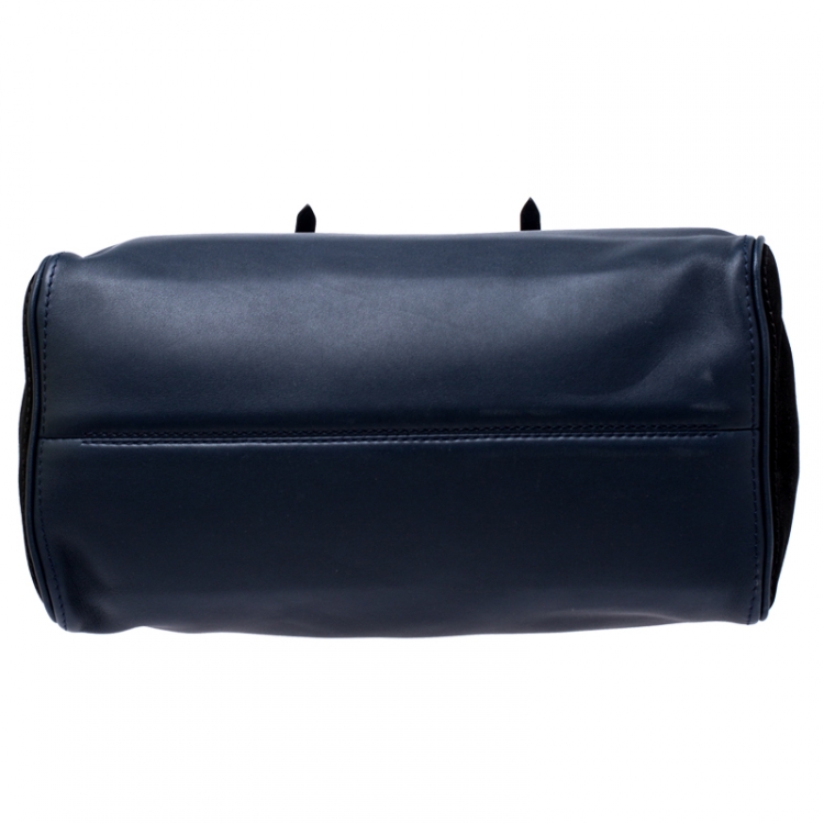 Pre Owned Carolina Herrera Navy Blue/Black Leather Flap Satchel  