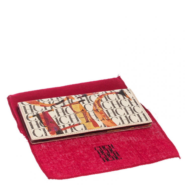 Pre Owned Carolina Herrera Multicolor Painted Monogram Leather Continental Wallet