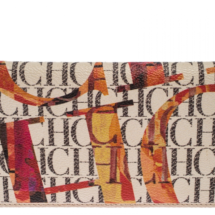 Pre Owned Carolina Herrera Multicolor Painted Monogram Leather Continental Wallet