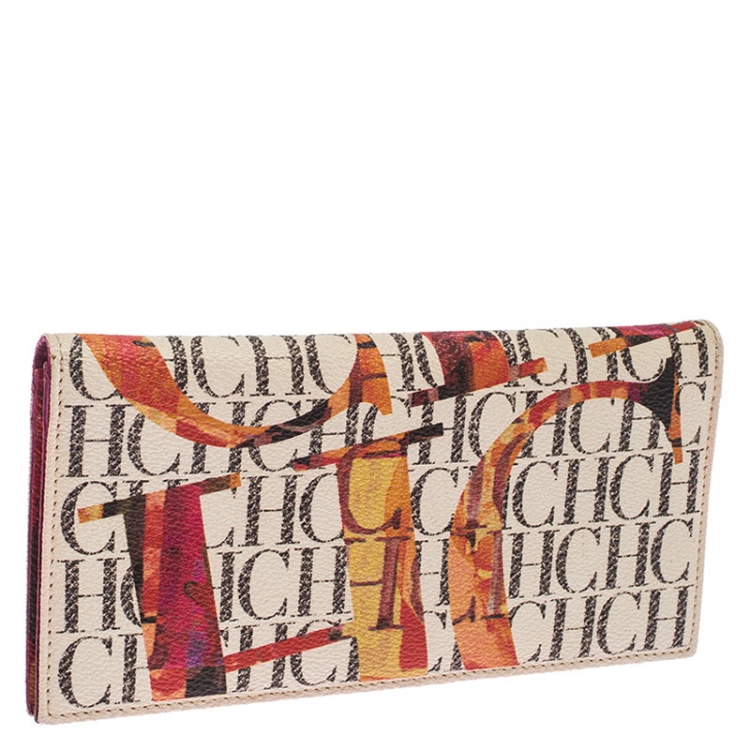 Pre Owned Carolina Herrera Multicolor Painted Monogram Leather Continental Wallet