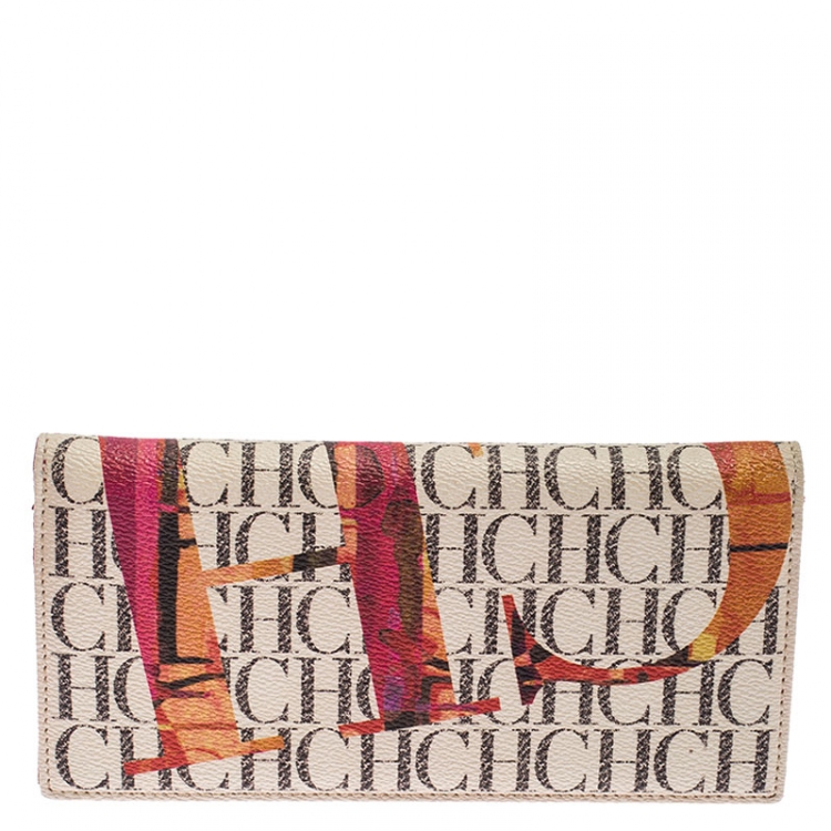 Pre Owned Carolina Herrera Multicolor Painted Monogram Leather Continental Wallet