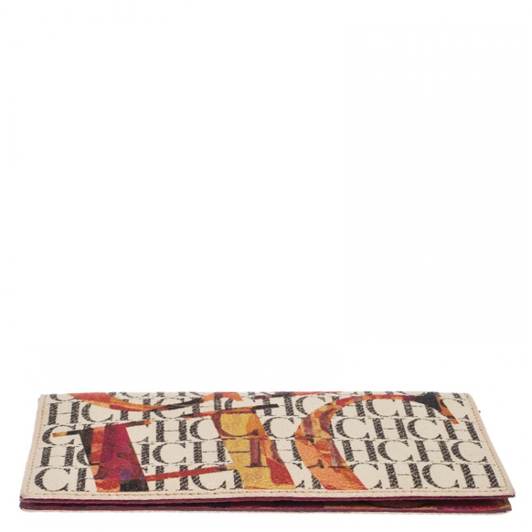 Pre Owned Carolina Herrera Multicolor Painted Monogram Leather Continental Wallet