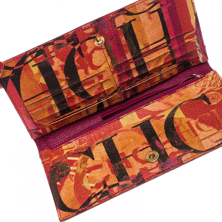 Pre Owned Carolina Herrera Multicolor Painted Monogram Leather Continental Wallet