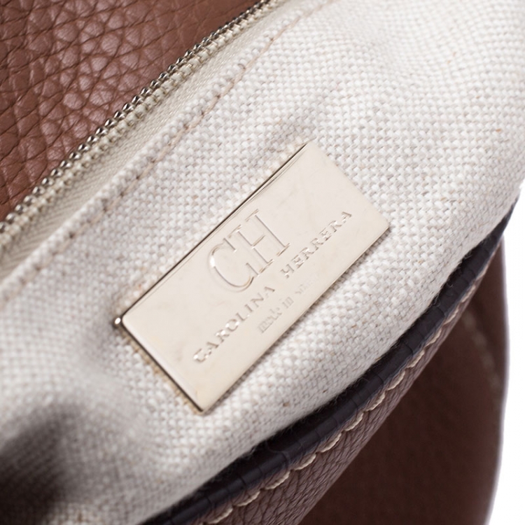 Pre Owned Carolina Herrera Brown Leather Crossbody Flap Bag