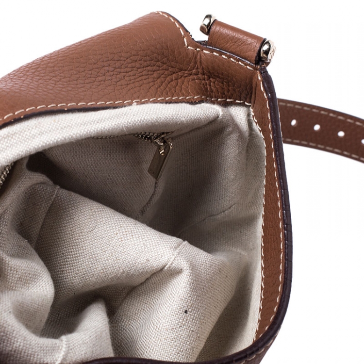 Pre Owned Carolina Herrera Brown Leather Crossbody Flap Bag