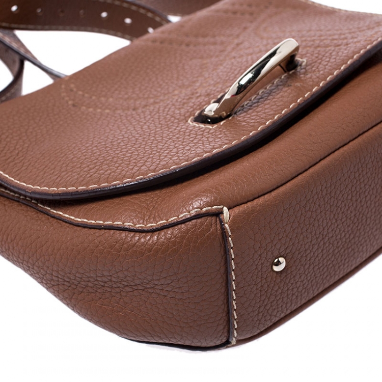 Pre Owned Carolina Herrera Brown Leather Crossbody Flap Bag