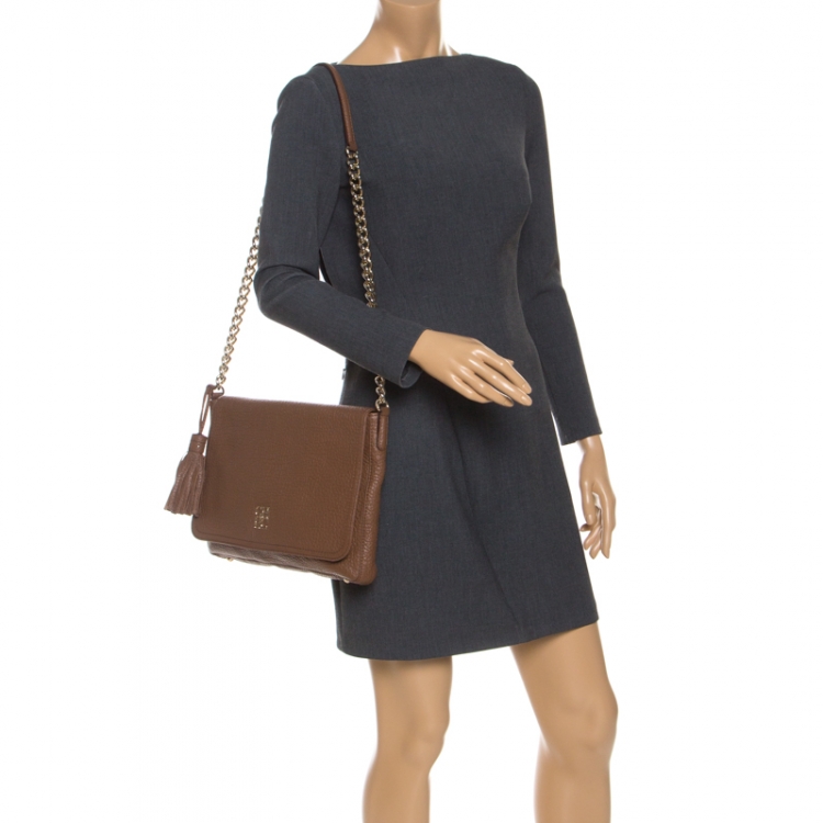 Pre Owned Carolina Herrera Brown Leather Tassel Shoulder Bag